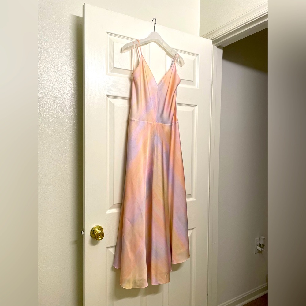 Vince rainbow color adjustable slip midi dress size small